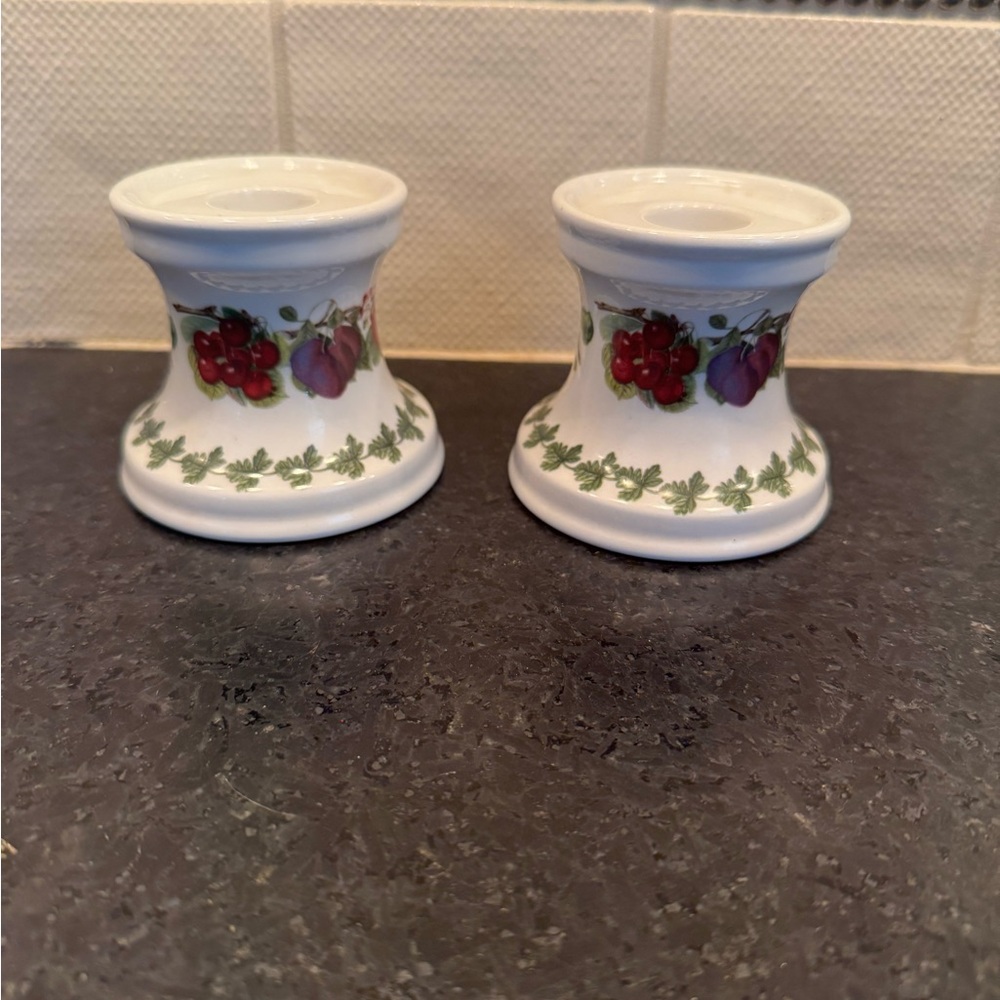 Portmeirion Pomona short candlesticks, set of 2.